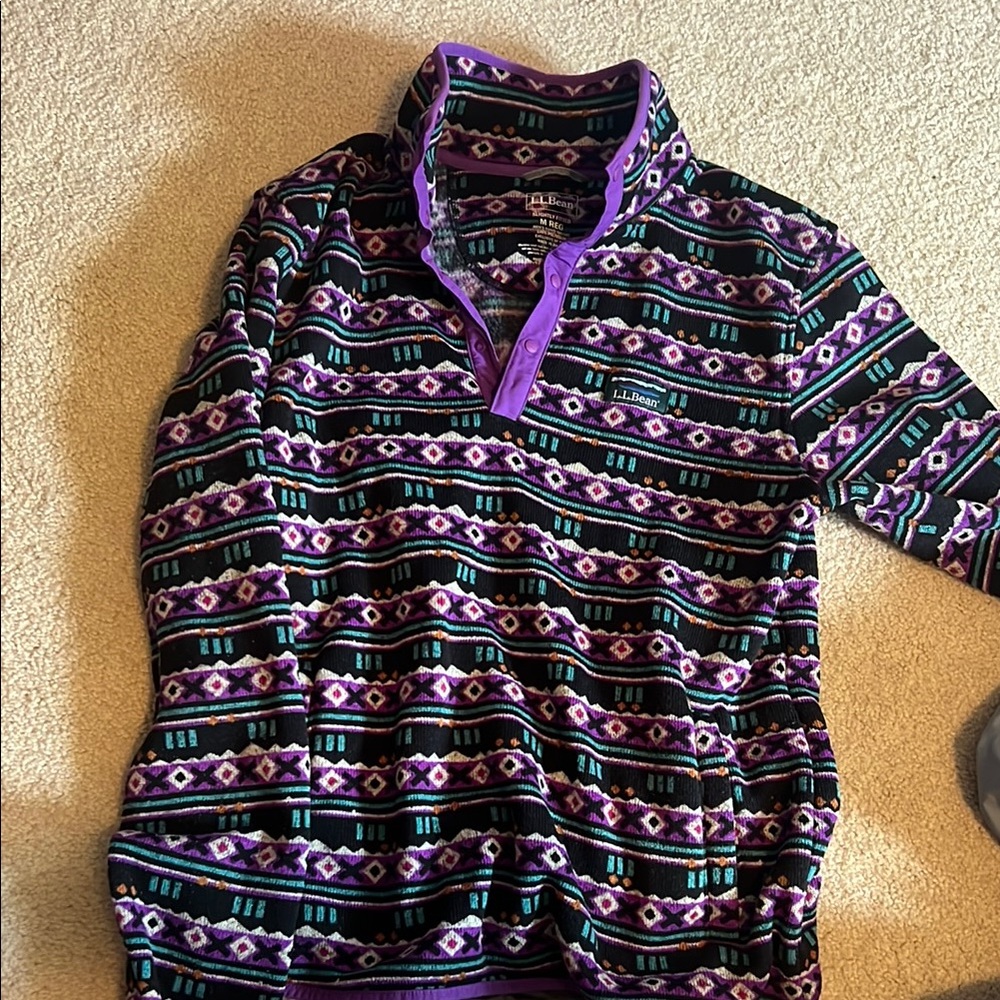 L.L. Bean Patterned Pullover With Purple Accents - image 1